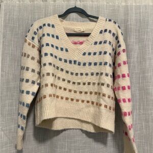 Dreamers By Debut Cream V-Neck Sweater with Multicolor Dots